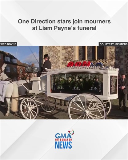 Former One Direction members Louis Tomlinson, Harry Styles, Zayn Malik, and Niall Horan attend the funeral of their fallen member Liam Payne at St. Mary's Church in Amersham, near London, Britain on November 20, 2024. COURTESY: REUTERS Read the full story at the comments section. | GMA News