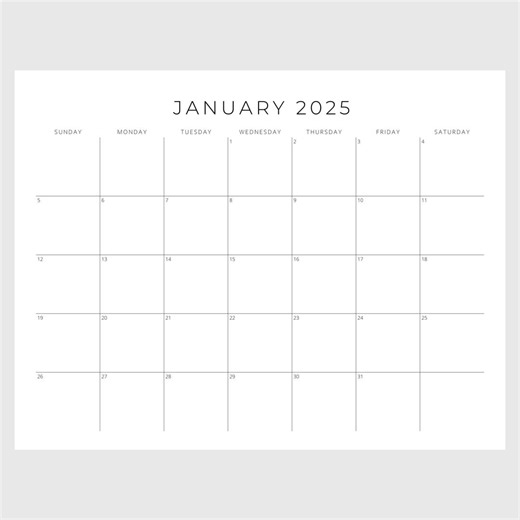 2025 Calendar Printable, Monthly Planner Landscape, Minimal Monthly Calendar 2025 Printable, Sunday Start A4 Letter Wall Calendar Download - Etsy