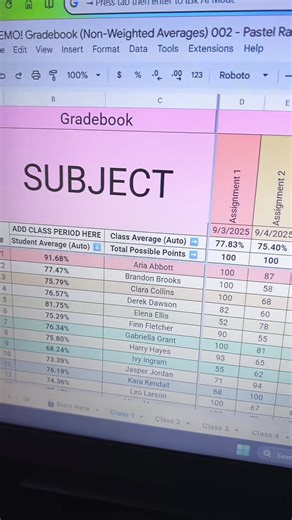 Digital Gradebook for Teachers on my TPT #teacher #gradebookgooglesheets #gradebookhacks #teachertimesaver #editablegradebook