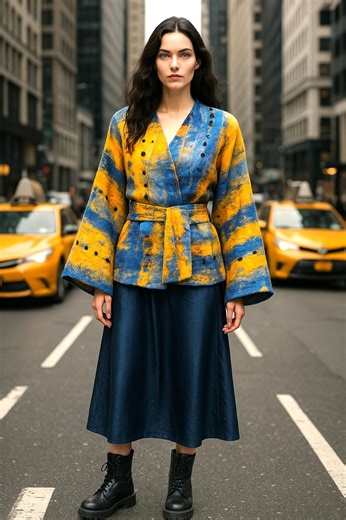 Felted Wool Kimono Jacket – Hand Felted Boho Coat, Blue Yellow - Etsy