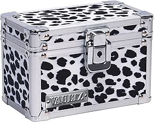 Vaultz Lockable Index Card Holder - Flash Card Organizer for Recipes, Passwords or Studying Holds 350 3x5 Notecards - Index Card Box Study Accessories, Black and White Leopard