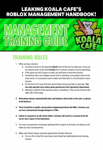 Koala Cafe Roblox Management Handbook Exposed