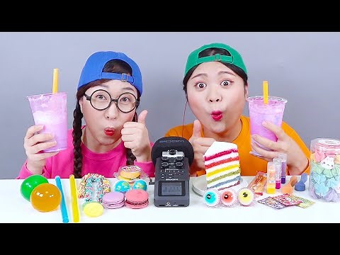 ASMR 彩虹可丽饼、可食用勺子、通心粉ㅣ多纳吃播
