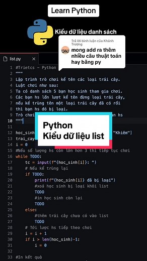 Kiểu dữ liệu danh sách trong Python: Trò chơi trái cây