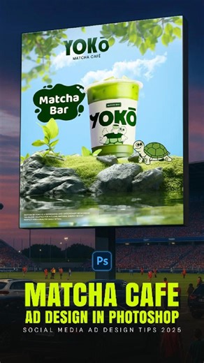 Premium Matcha Cafe Flyer Design in Photoshop #shorts #creativedesign #photoshop #addesigntutorial