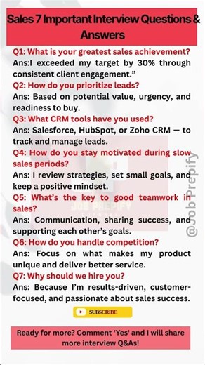 Sales Job Interview Questions & Answers #jobprepify #interviewtips #viralshorts #viral