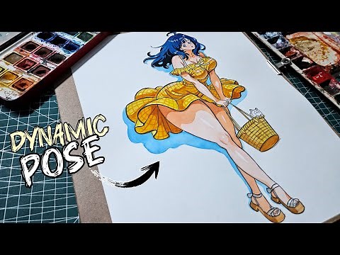 Dynamic pose drawing | Cute anime girl pose drawing /Tutorial