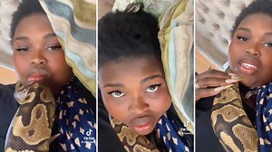 Gogo Maweni cuddles huge snake moving on her body in bed, video sparks talks