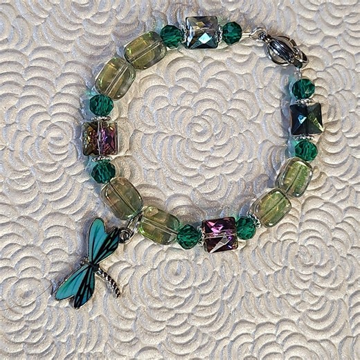 Dragonfly Designer Beads Turquoise Pinks and Green Bling Bracelet 6 Inch - Etsy