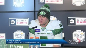 WATCH: The Saskatchewan Roughriders fought tooth and nail but ended up falling 21-17 in the CFL West Final to the Winnipeg Blue Bombers. Hear some of the Riders' postgame reaction. READ MORE: https://trib.al/eoRnH6Q | Global Regina