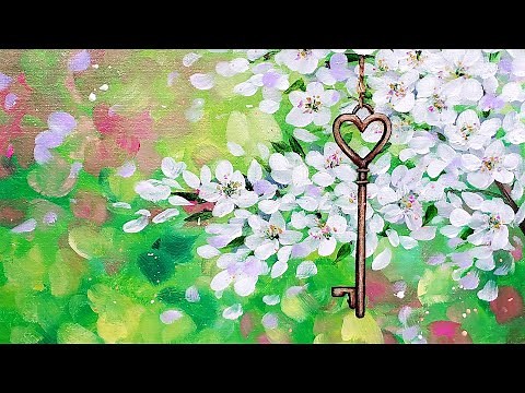 Easy Floral Heart Key Acrylic Painting LIVE Tutorial