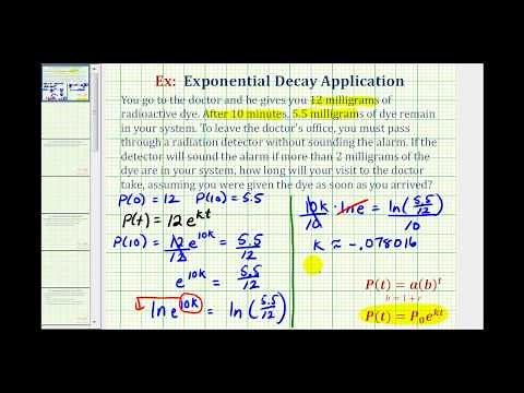 Exponential Decay Function App. With Logs (y=ae^(kt)) - Radioactive Dye