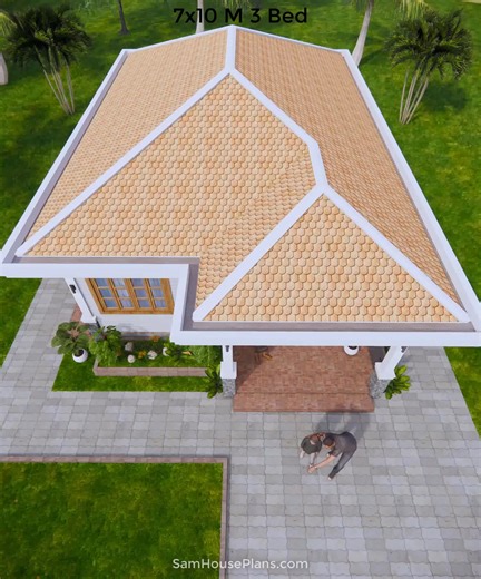 66K views · 414 reactions | Simple House Design 7x10 Meter 3 Bedrooms Hip roof | Sam HousePlans | Facebook