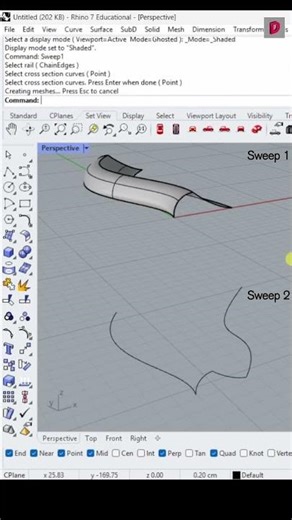Rhino Tutorial Sweep 1 vs Sweep 2 #rhino3d #tutorial #parametricdesign