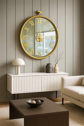 Gold Roman Numerals Mirror Wall Clock, Mid Century Modern Decor - Etsy