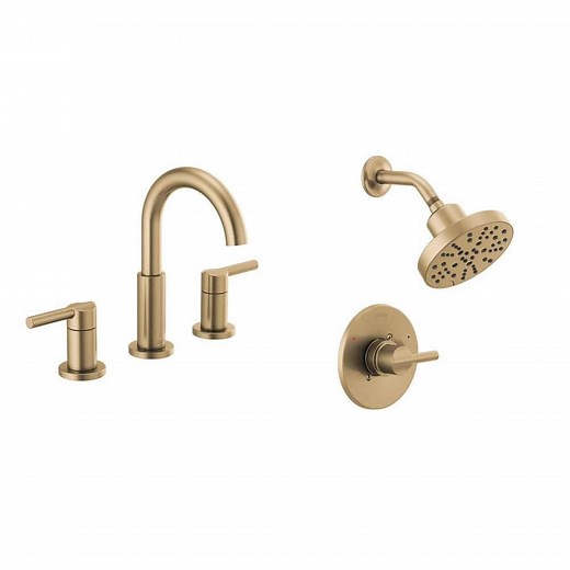 Delta Nicoli Gold 8 in. Widespread Faucet and Single-Handle 5-Spray Shower Faucet with Valve in Champagne Bronze Combo - The Home Depot