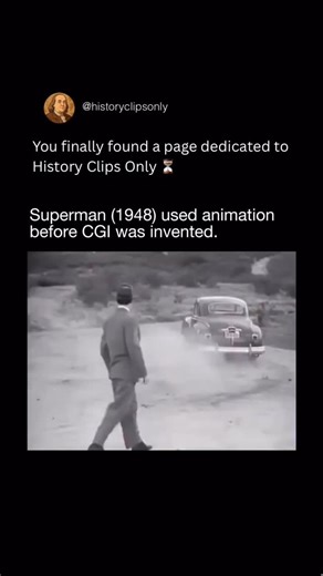 History Clips Only on Instagram: "In 1948, filmmakers behind Superman faced technical limits that made realistic flying impossible on camera. To solve it, they blended live action with hand drawn animation, switching to illustrated sequences whenever Superman took flight, creating a convincing illusion that audiences had never seen before in mainstream cinema history worldwide era. This technique mattered because it shaped future special effects long before computers. Animators carefully matched