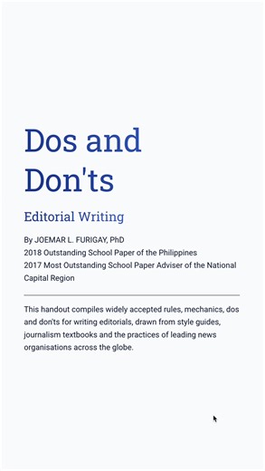 🔺EDITORIAL WRITING: Dos and Don'ts Part 1: ⚠️TO WATCH THE WHOLE LECTURE, SUBSCRIBE HERE: https://www.facebook.com/share/p/1EqVDuriLs/ | Joemar Lazaro Furigay