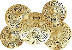 Low Volume Cymbal Pack Golden Mute Cymbal 14"Hi-hat+16"Crash+18'Crash+20"Ride Quiet Drum Cymbal Pack for Practice
