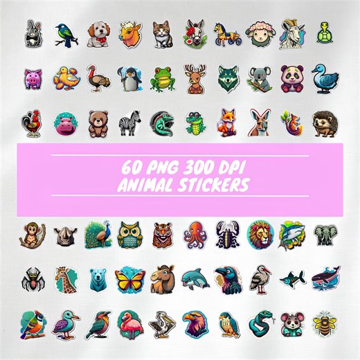 60 Animal Stickers PNG Bundle | Wildlife, Pet Planner Journal Laptop (digital Download) - Etsy
