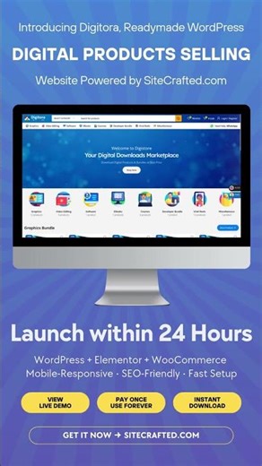 Digitora Readymade WordPress Digital Products Selling Website Powered by SiteCrafted.com