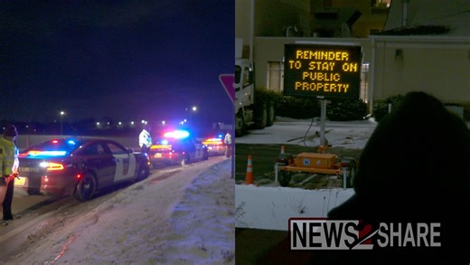 Minnesota State Police and the Ramsey County Sheriff's Department were both on scene tonight as protesters held a noise demo outside the Homewood Suites by Hilton in New Brighton, Minnesota to disrupt the rest of ICE agents inside. "GOOD EVENING, REMINDER TO STAY ON PUBLIC PROPERTY," read an LED sign in the hotel parking lot. "THANKS FOR COMING. STAY SAFE." One protesters brought an electric air blower to create a mechanized whistle-blow outside Homewood Suites, where ICE agents are reportedly s