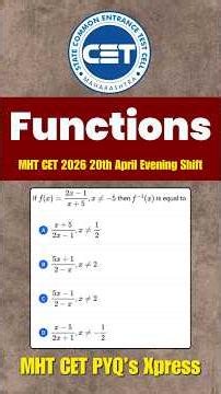 Functions PYQ 🔥 | MHT CET 2026 Maths | Inverse Function Question | 20 April Evening Shift