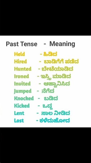 Kannada meaning | Kannada And English Learning Tutorial| past tense and kannada meaning part -6