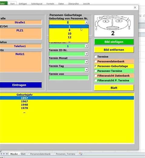 Liste der Geburtstagskinder Terminkalender mit Bildern in Excel VBA