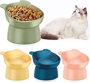 Zhehao 4 Pcs Elevated Cat Bowls Plastic Raised Cat Bowl 15 Degrees Tilted Raised Pet Food and Water Dish Cute Anti Vomit Food Dishes Pet Feeders for Kitten and Small Dogs(Bear)