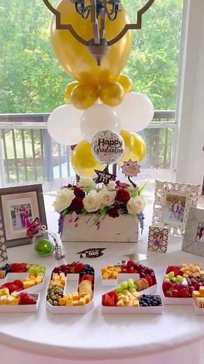GRAD PARTY CHARCUTERIE TABLE! 🎓🍇🧀🎉 This is just one table I set up at my daughter’s graduation party last night. I can’t wait to share more soon. For such a simple idea, this charcuterie tray filled with pepperoni roses, fruits, cheese and crackers definitely has that wow factor and perfect for any party! #graduationparty #charctuerie #livinglocurto #easyrecipes #quickrecipes #partyfoodideas #recipeideas #easymeals #recipevideo #foodblogger #Dallasfoodie #goodmoodfood #graduation #charcuteri