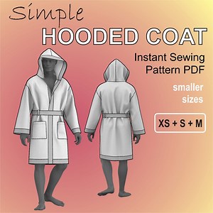 Simple Hooded Coat for Men Boxers Robe Easy Coat Without Lining Bathrobe Louge Coat - Digital Sewing Pattern PDF - Smaller Sizes XS   S   M - Etsy Canada