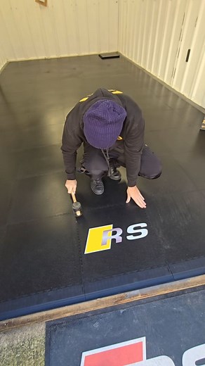 1.9K views · 12 reactions | PVC flooring with customer RS logo tile fitted today on behalf of @garagestyleltd  #garageideas #garagegoals #GarageTransformation #audi #rs6 | GarageLux - The Luxury Garage Makeover Specialist | Facebook