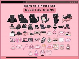 Cozy Cats Pink Desktop Icons Cute Desktop Organizer Icon Set Kawaii Cats Folder Icon Windows Mac Icons Aesthetic Cat Pink Desktop Folder Set - Etsy