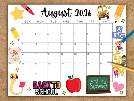 Editable August 2026 Calendar: Back to School Teacher Planner, Home Work Office School Planning (digital Download) - Etsy