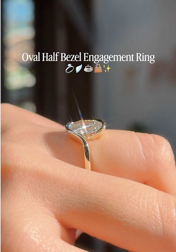 Oval Half Bezel Engagement Ring in Yellow Gold