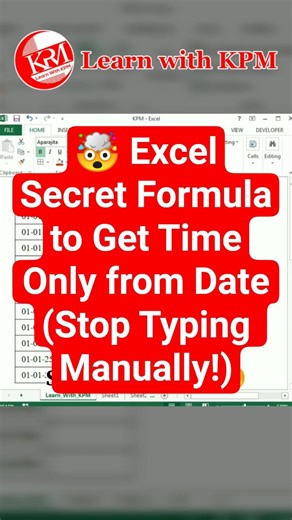 🤯 Excel Secret Formula to Get Time Only from Date (Stop Typing Manually!) #shorts #spreadsheets