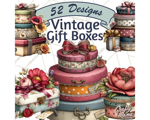52 Png Vintage Gift Boxes Clipart PNG, Romantic Antique Boxes, Feminine Cottage Decor, Printable Decorative Box Clip Art - Etsy