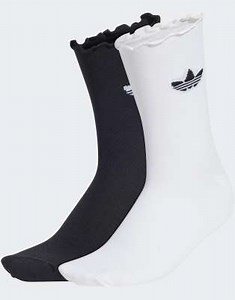 adidas Originals 2 pack ruffle socks in white and black | ASOS