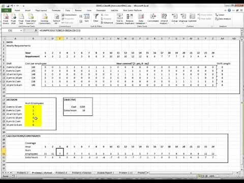 Excel Operations Management Tutorial 2: Scheduling shifts for 24-hour coverage