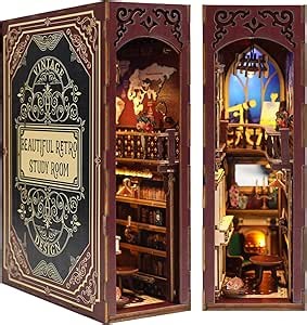 Jigfoxy DIY Book Nook Kit for Adults, Book Nook Kits and Bookshelf Diorama, 3D Book Nooks with LED Light for Adults - Vintage Study Room