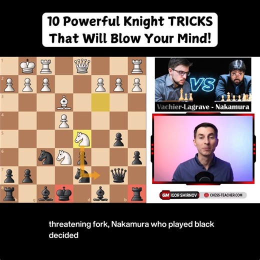 7.3K views · 98 reactions | New Video Out! The knight is one of the most dangerous pieces in chess, thanks to its unique movement and its ability to execute devastating knight forks. In this video lesson, you’ll discover the top 10 most important knight tricks and strategies to help you use it effectively. #chess #chesslessons | Remote Chess Academy | Facebook