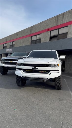 Pair of Dirt King equipped Silverados awaiting some updates! #DirtKing #ChevySilverado #Silverado #Silverado1500 #Prerunners #trucks #GMTrucks | Dirt King