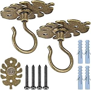 Dolibest Wall Mount Ceiling Hooks,Plant Hooks for Ceiling Metal Plant Bracket Iron Wall Mount Lanterns Hangers Hooks for Hanging Plants Lights, Outdoor Wire, Fairy Lights, Wind Chimes, Bronze(2PCS)