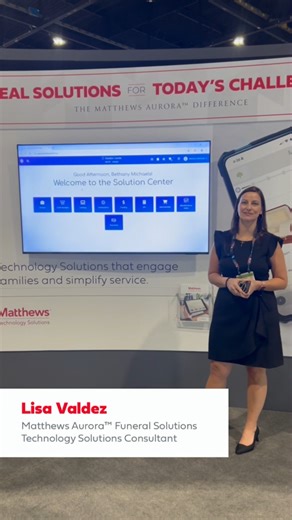 14 reactions | Next up, follow Lisa Valdez, Matthews Aurora™ Technology Solutions Consultant, as she shares how the Solution Center 2.0 can help you better serve your families. Visit Lisa and the rest of the Matthews Aurora™ team at booth #1542 at National Funeral Directors Association International Convention & Expo until 5pm for more cutting-edge solutions! #MatthewsAuroraFuneralSolutions #FuneralProfessionals #NFDA2025 | Matthews Memorialization | Facebook