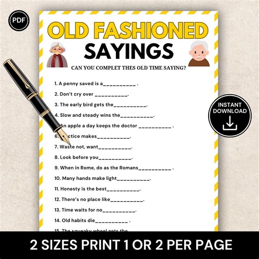 Old Fashioned Sayings Game, Senior Word Match, Printable Elderly Game, Nostalgia Quiz, Memory Game for Seniors, Senior Party Activity - Etsy