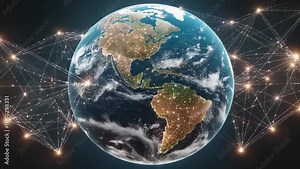 Global Connections: A breathtaking visualization of Earth, encompassed by an intricate network of luminous connections.