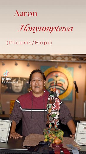 Best of Class Pueblo Wooden Carvings. 2019 Aaron Honyumptewa (Picuris/Hopi), Aaron’s father Stetson taught him the fine art of carving. He continues to stretch his carving with new pieces. #101yearsofindigenousexcellence #IndianMarket2023 #indigenousartists #santafeindianmarket #swaia #indigenousdesigners | SWAIA - Santa Fe Indian Market