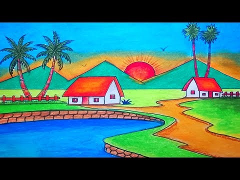 Easy Water Reflection Drawing with Oil Pastels | Step by Step for Beginners