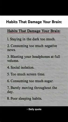 Habits that Damage Your Brain: #selfimprovement #motivation #mindset#discipline #success #shorts